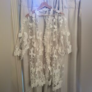 Sheer Lace Flower Robe- White